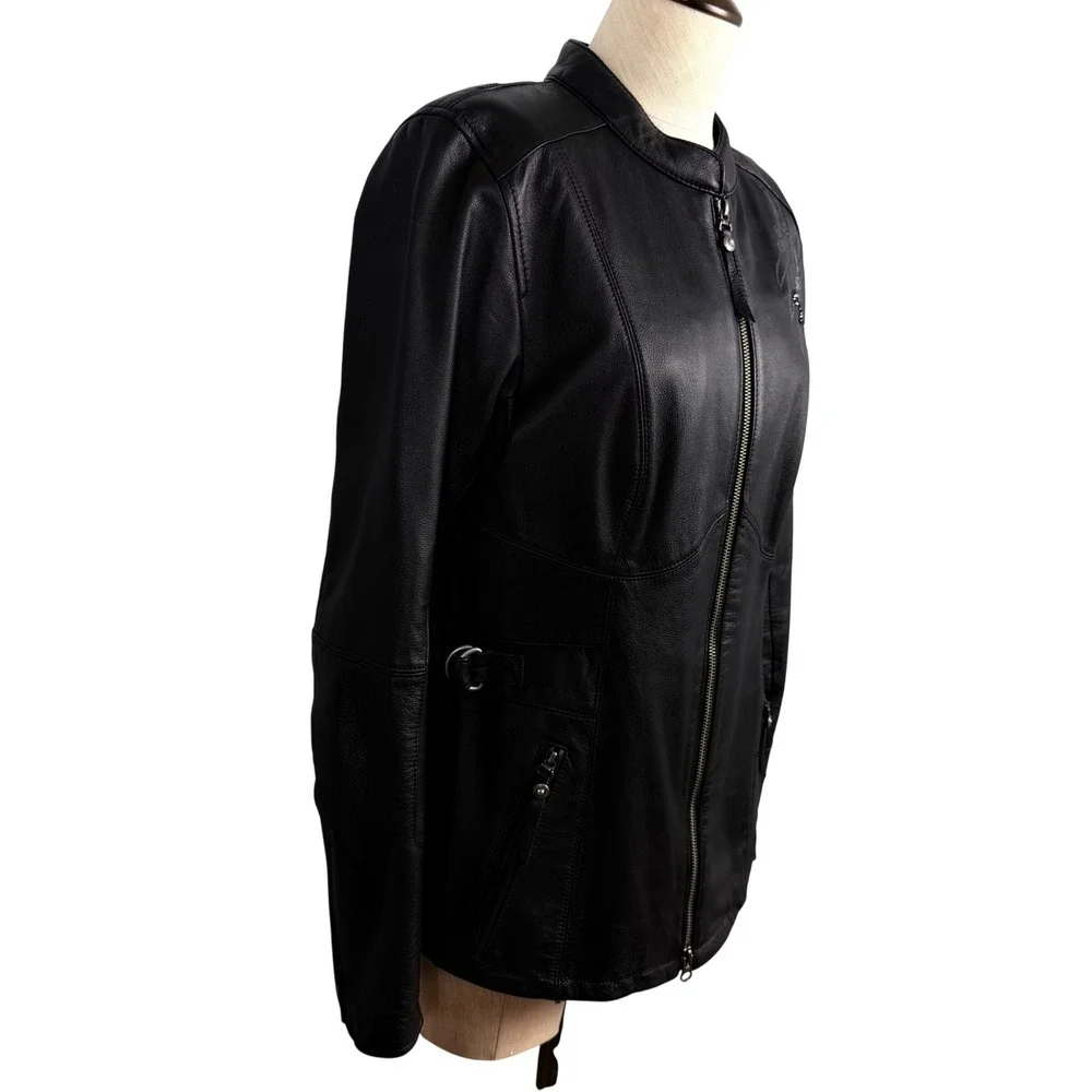 Harley-Davidson Womens Black Leather Studded Wing‎ Motorcycle Jacket Black L